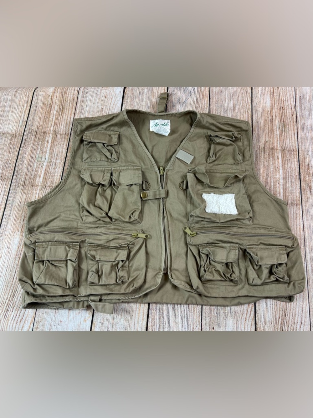 Mens Vintage Ausable Fly Fishing Outdoor Vest Multi Pockets Tan Size XL